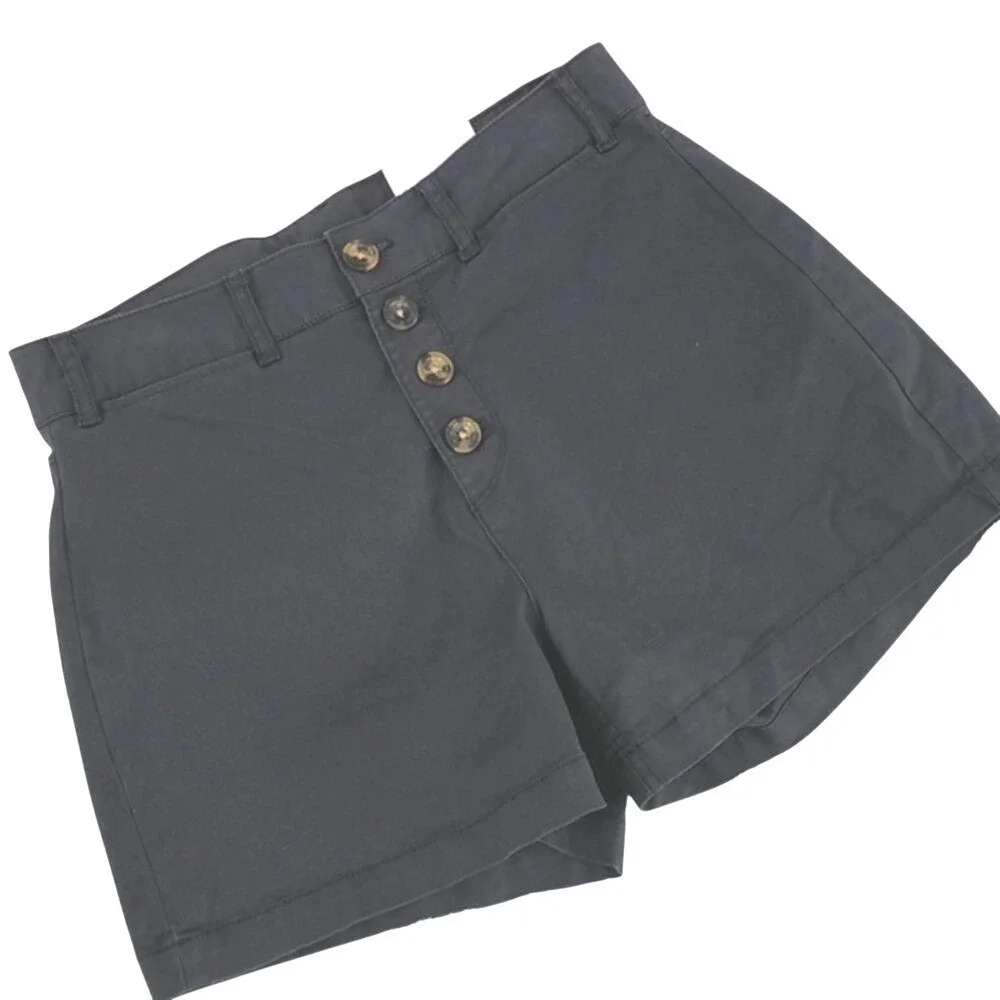 Old Navy Button Fly High Waisted Chino Shorts Black Womens‎ Size 6 NWT